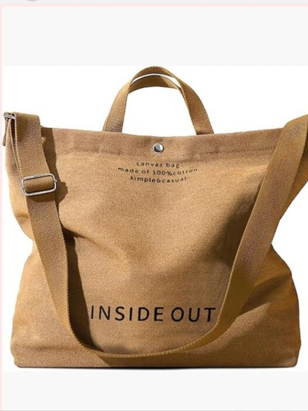 Inside Out Canvas Tote Bag in Camel Large Cotton Travel